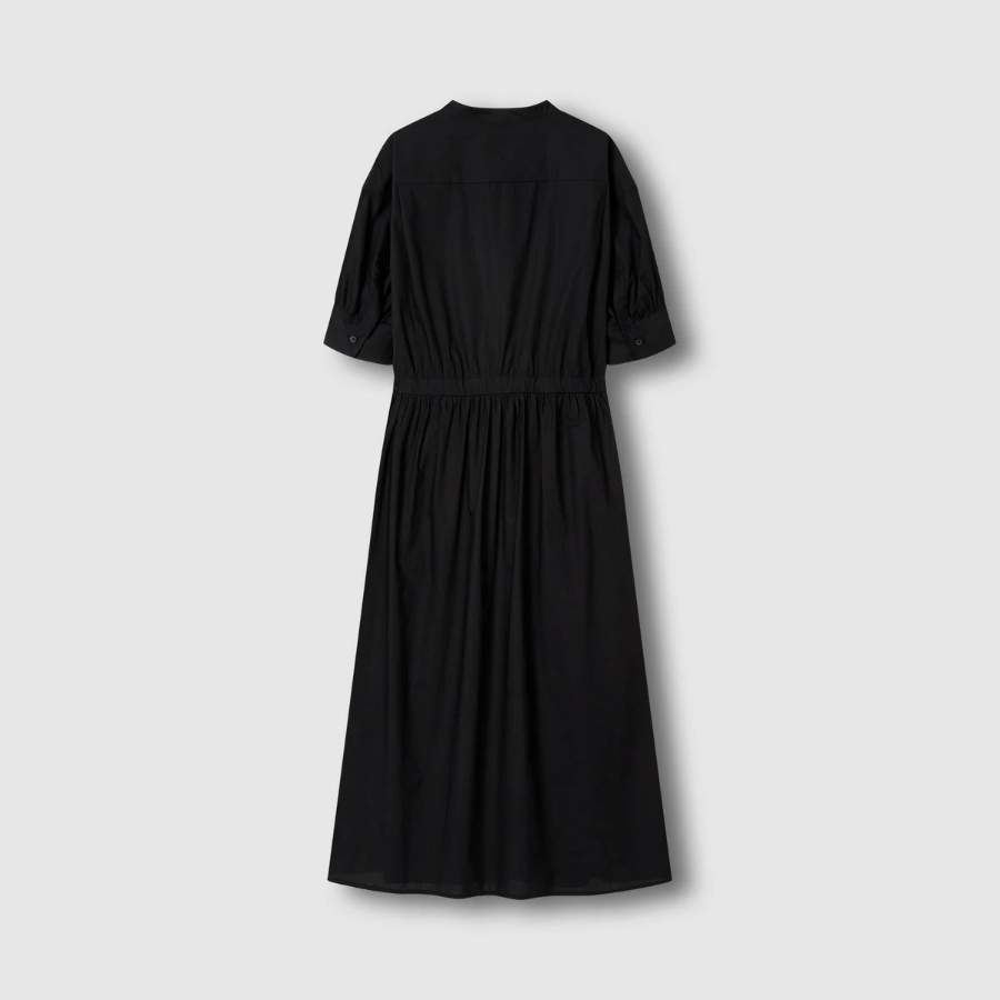 JAJU Cotton Shirt String Short-Sleeve Dress – Black