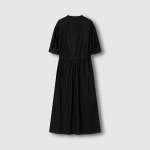 JAJU Cotton Shirt String Short-Sleeve Dress – Black