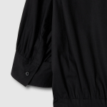 JAJU Cotton Shirt String Short-Sleeve Dress – Black