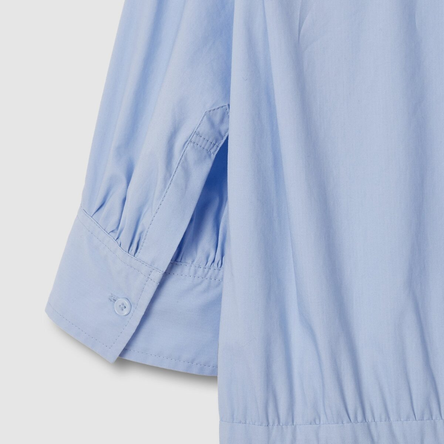 JAJU Cotton Shirt String Short-Sleeve Dress – Sky Blue