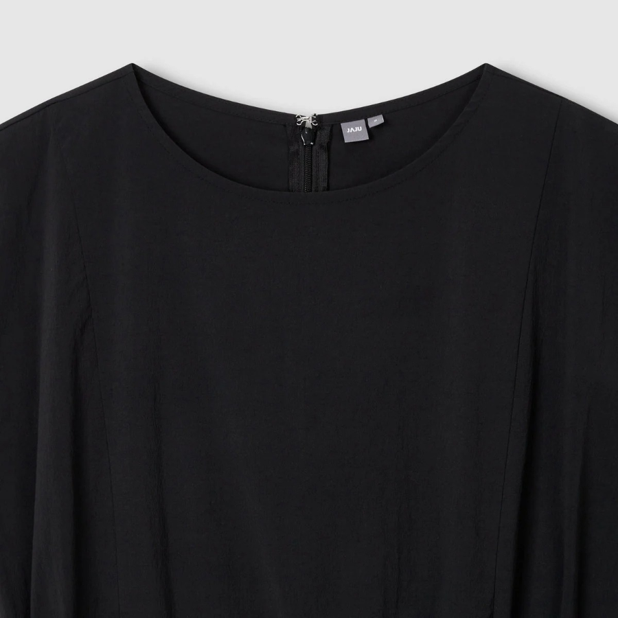 JAJU Sagasag Shirring Sleeveless Dress – Black