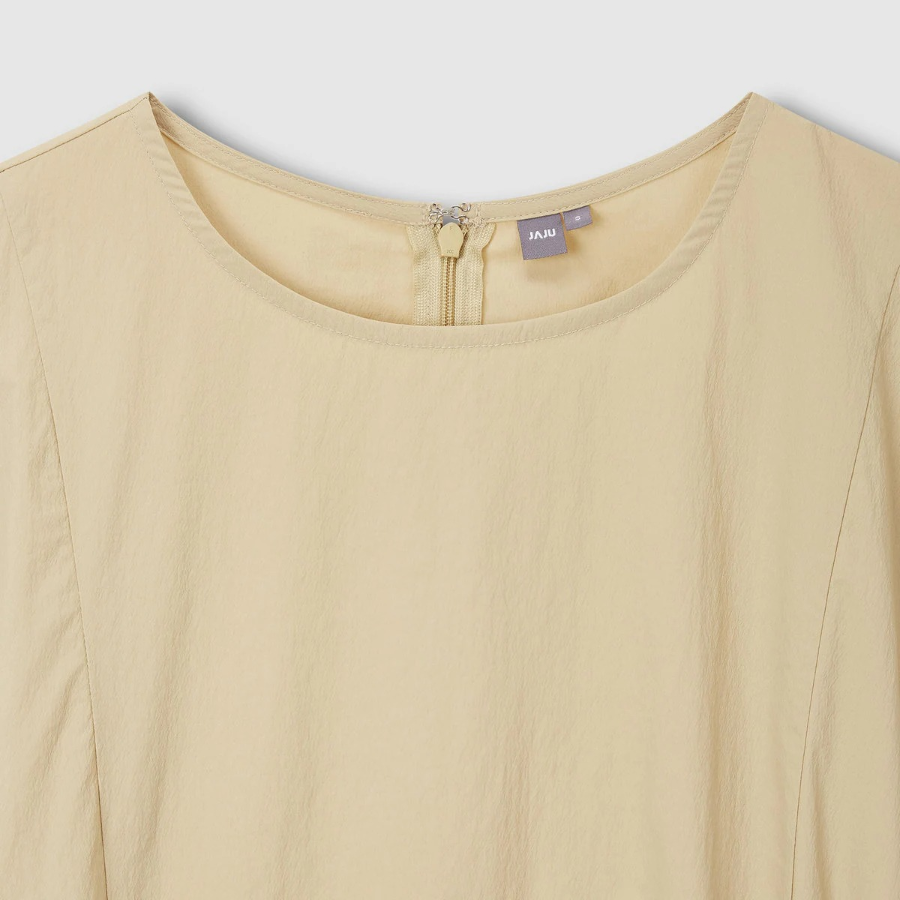 JAJU Sagasag Shirring Sleeveless Dress – Beige