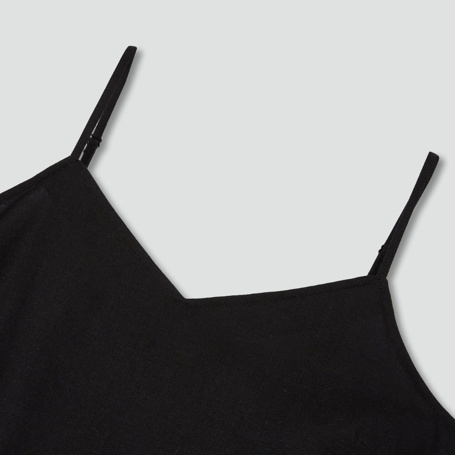 JAJU Linen-Blend Bustier Dress – Black