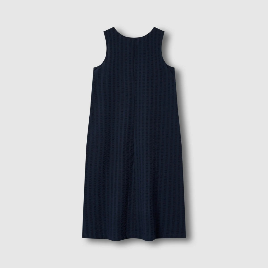 JAJU Cotton Seersucker Sleeveless Dress – Navy
