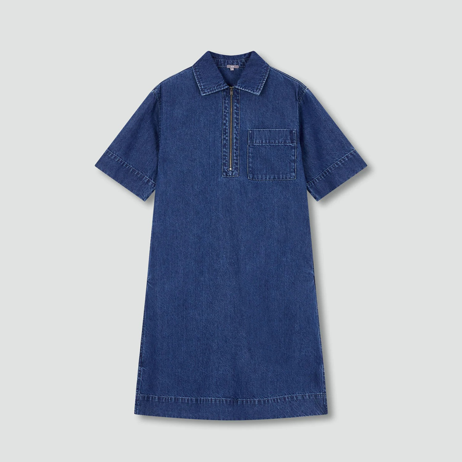 JAJU Light Denim Short Sleeve Dress – Blue