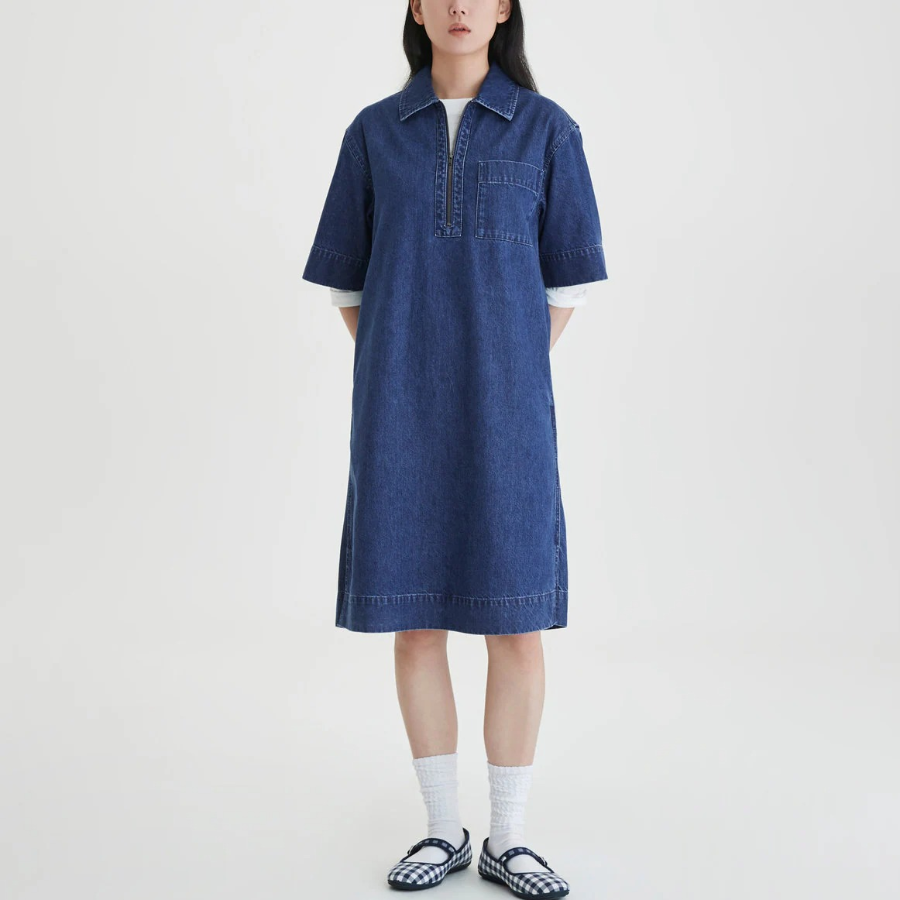 JAJU Light Denim Short Sleeve Dress – Blue