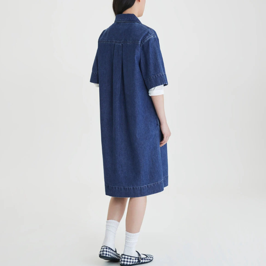 JAJU Light Denim Short Sleeve Dress – Blue