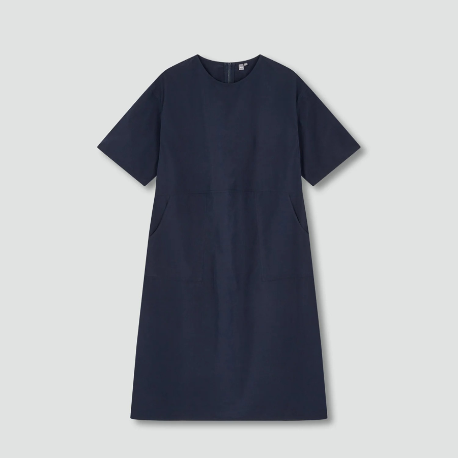 JAJU Crisp Stitch Short-Sleeve Dress – Navy