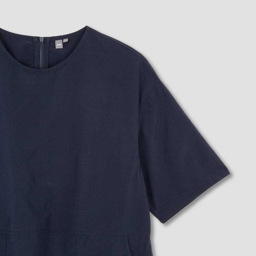 JAJU Crisp Stitch Short-Sleeve Dress – Navy