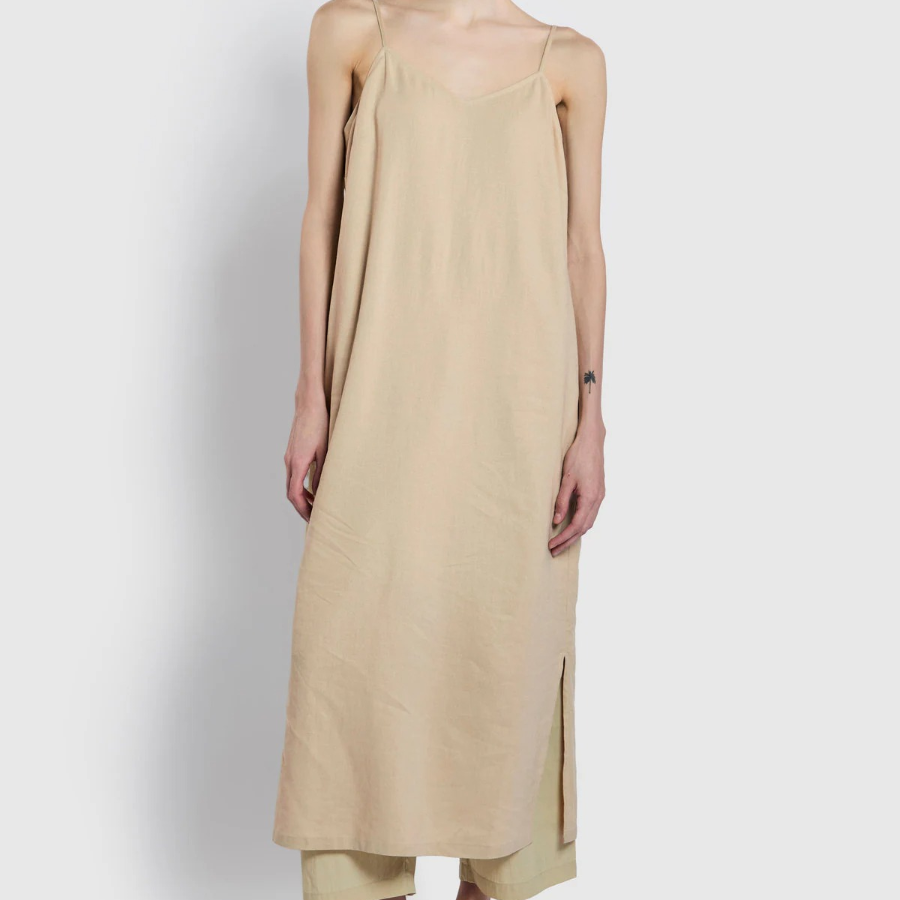 JAJU Linen Blended Bustier Dress – Beige