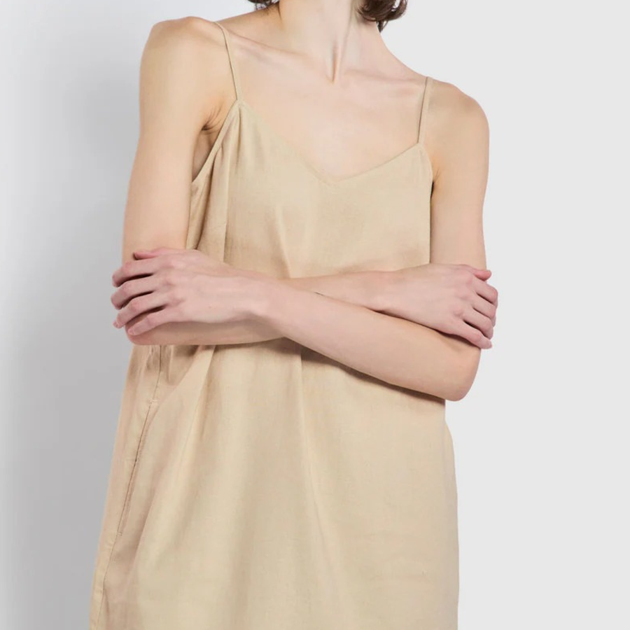 JAJU Linen Blended Bustier Dress – Beige