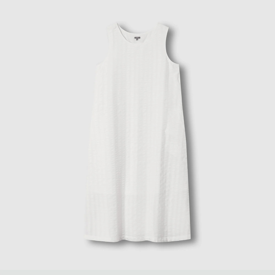 JAJU Cotton Seersucker Sleeveless Dress – White