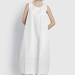 JAJU Cotton Seersucker Sleeveless Dress – White