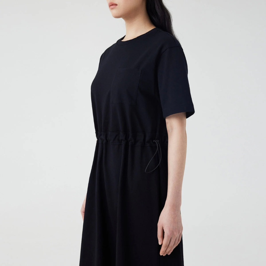 JAJU Cotton String Short-Sleeve Dress – Black