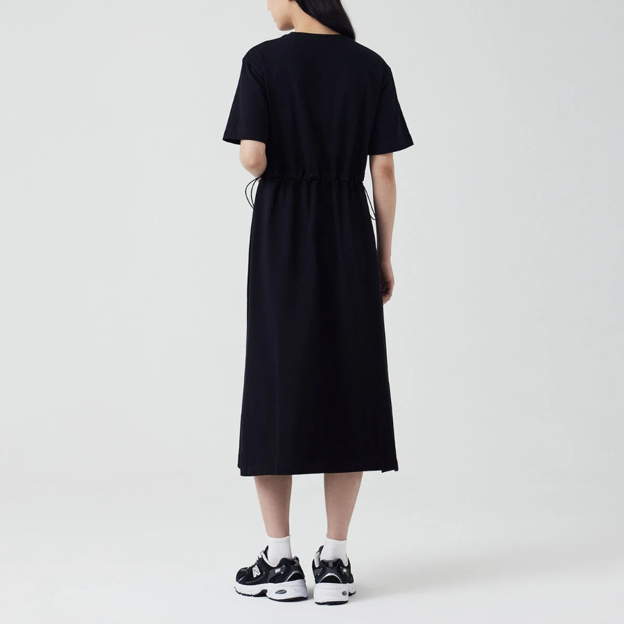 JAJU Cotton String Short-Sleeve Dress – Black