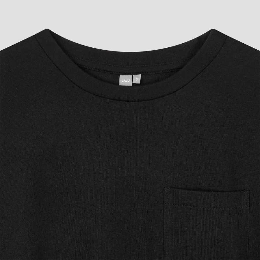 JAJU Cotton String Short-Sleeve Dress – Black