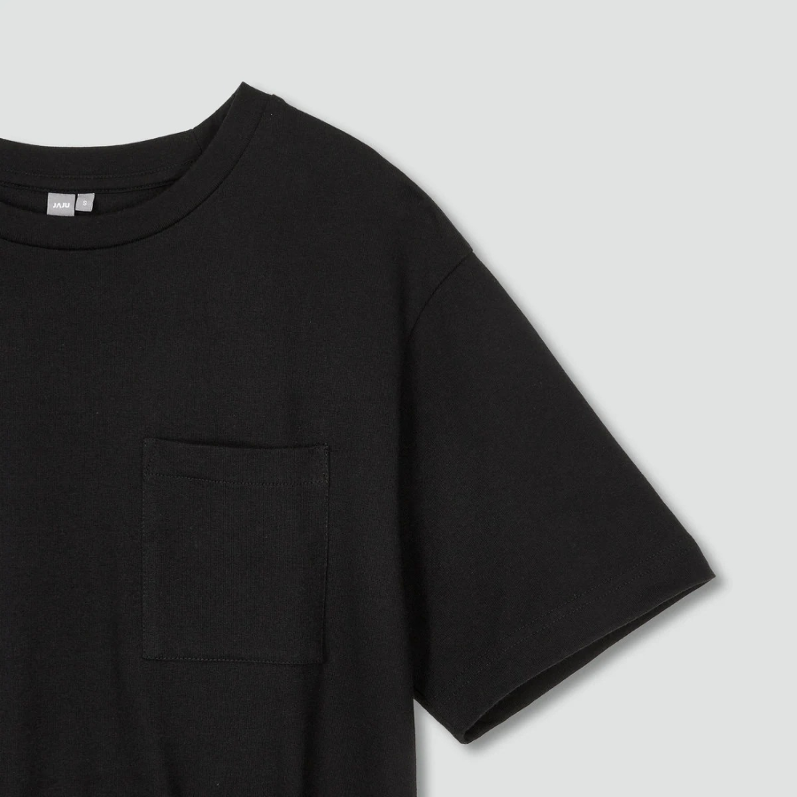 JAJU Cotton String Short-Sleeve Dress – Black