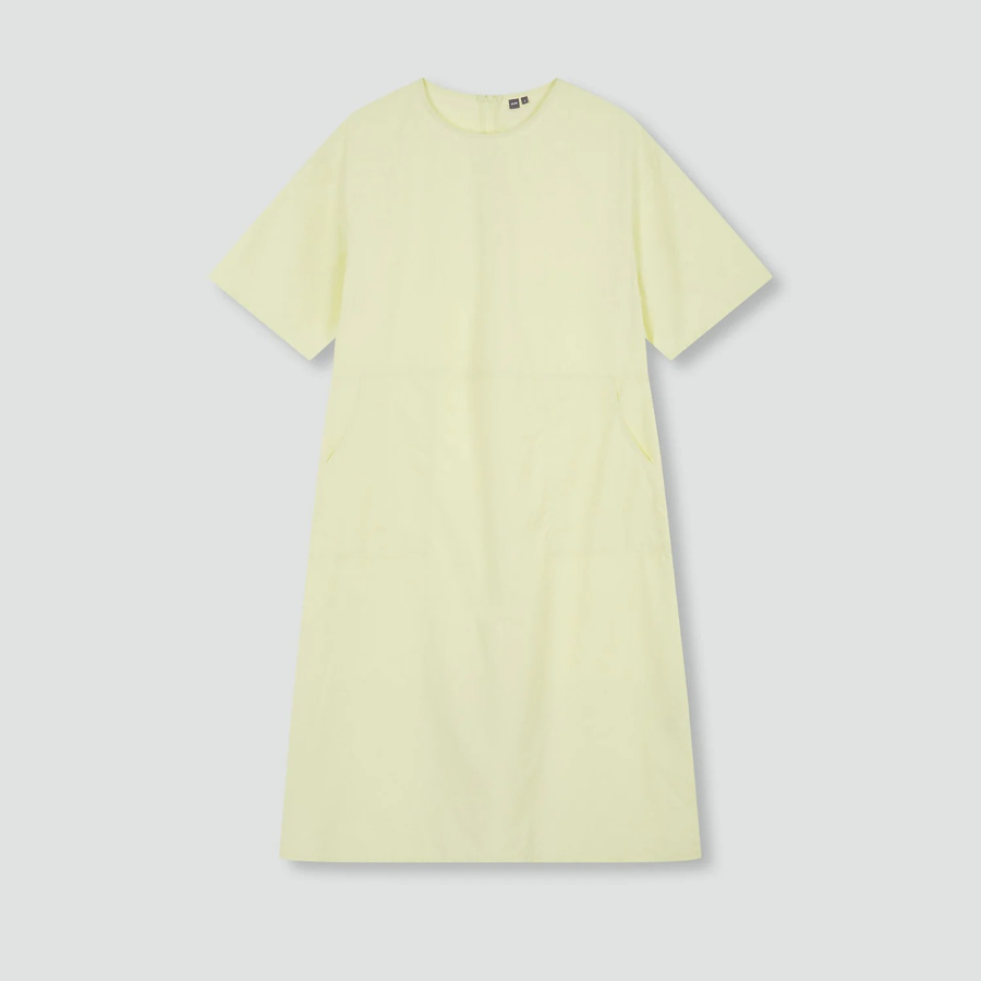 JAJU Square Texture Stitch Short-Sleeve Dress – Yellow