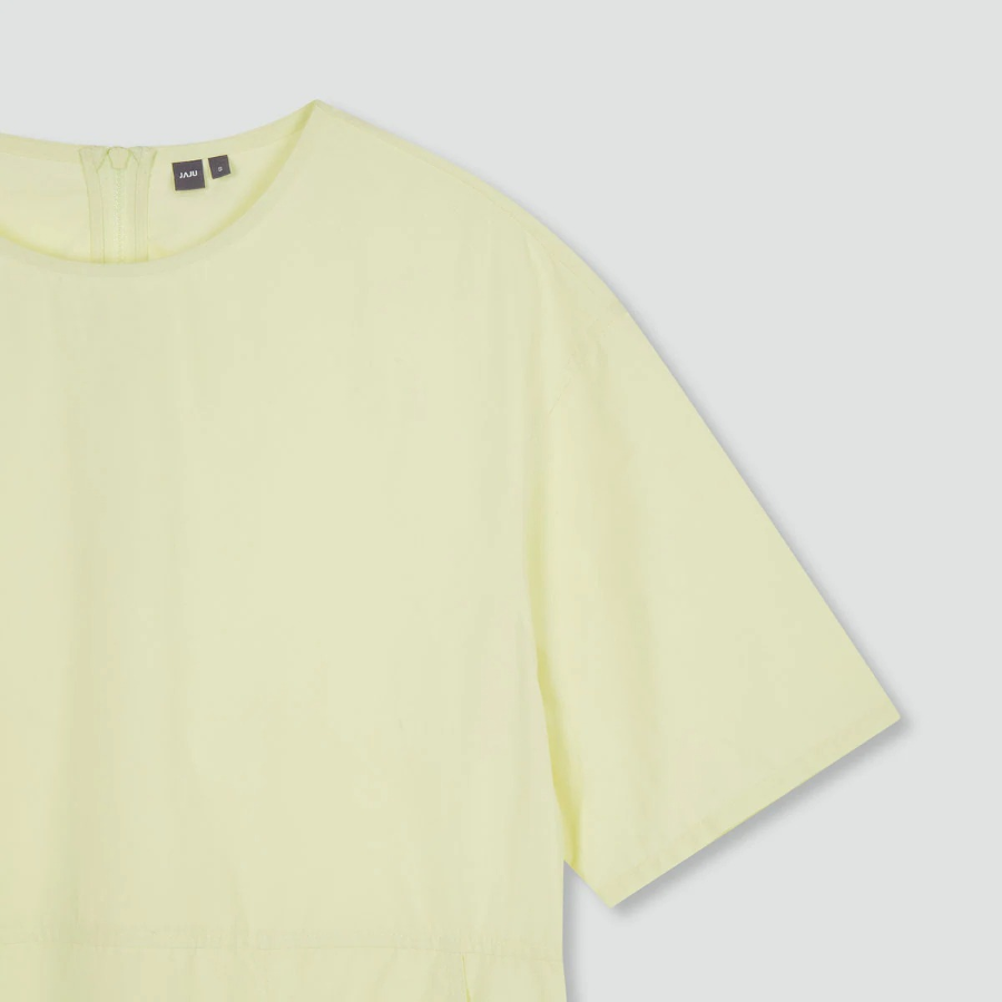 JAJU Square Texture Stitch Short-Sleeve Dress – Yellow