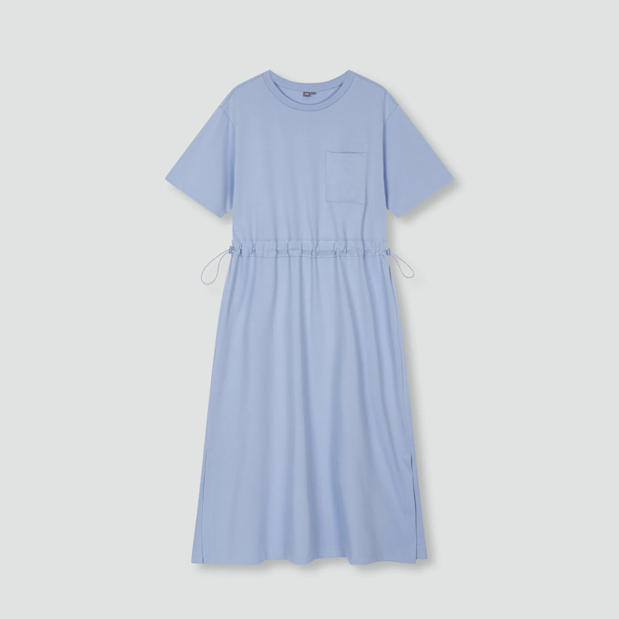 JAJU Cotton String Short-Sleeve Dress – Blue