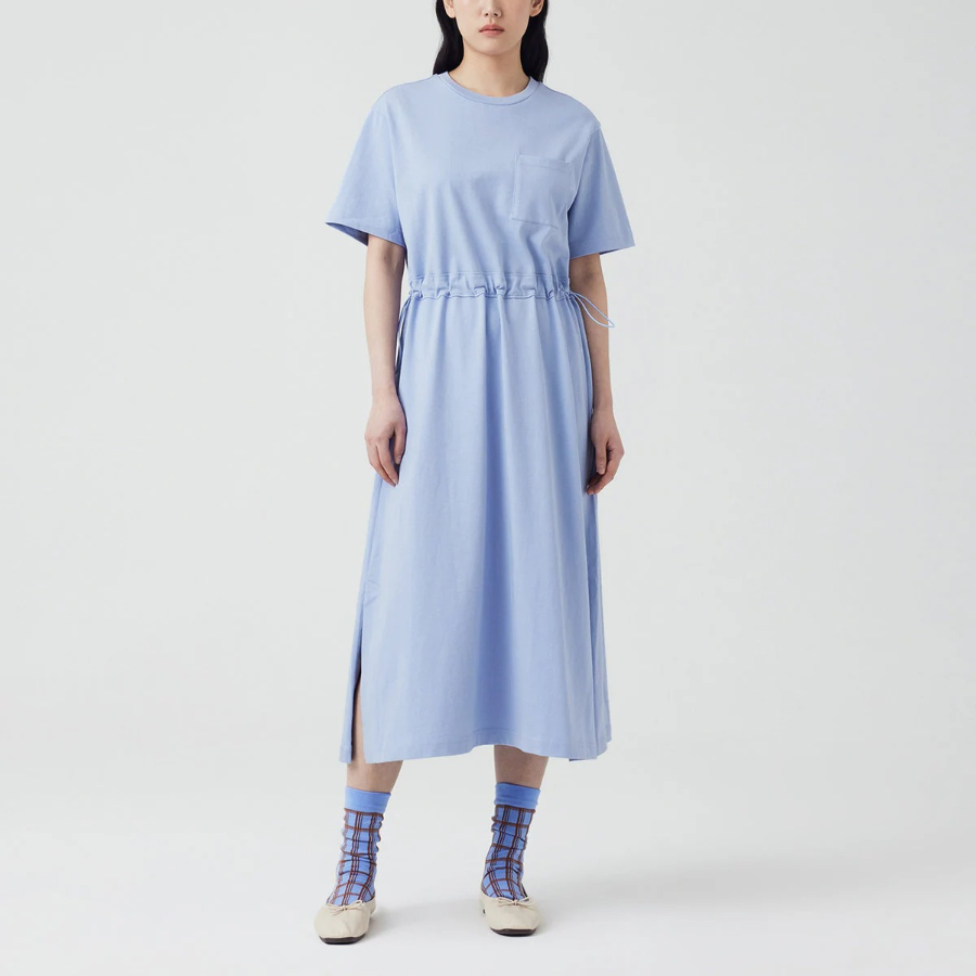 JAJU Cotton String Short-Sleeve Dress – Blue