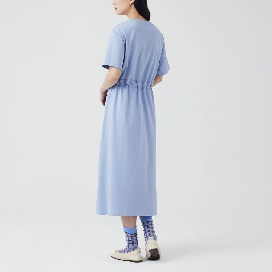 JAJU Cotton String Short-Sleeve Dress – Blue