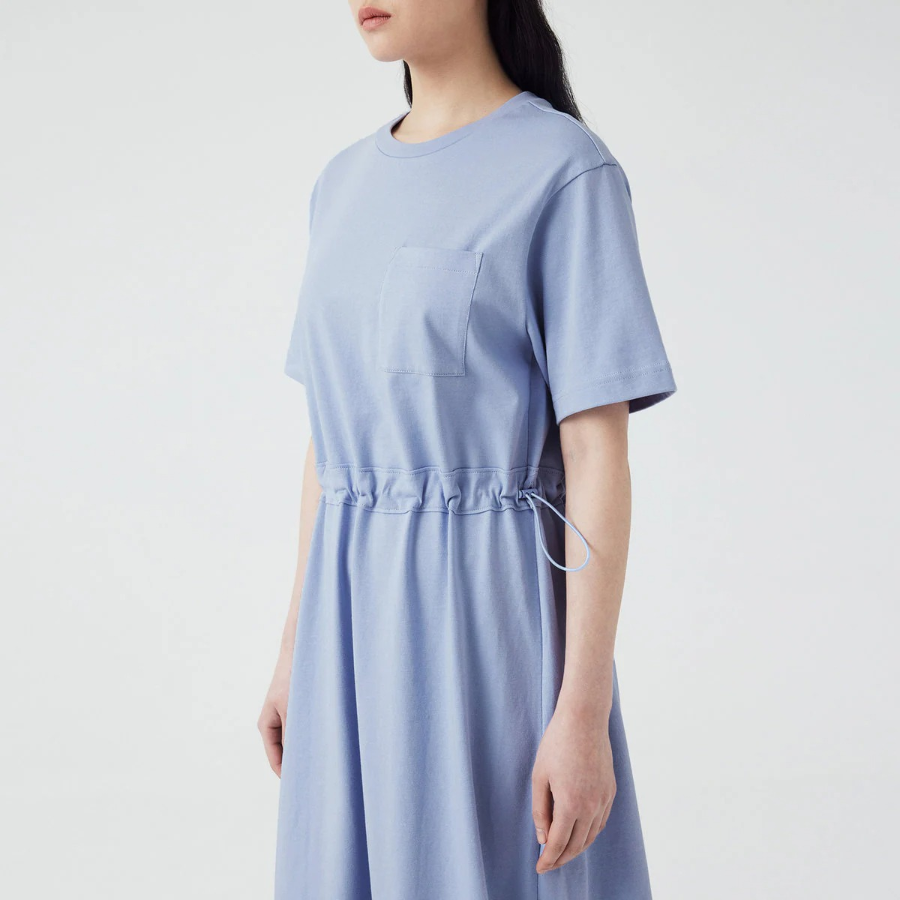 JAJU Cotton String Short-Sleeve Dress – Blue