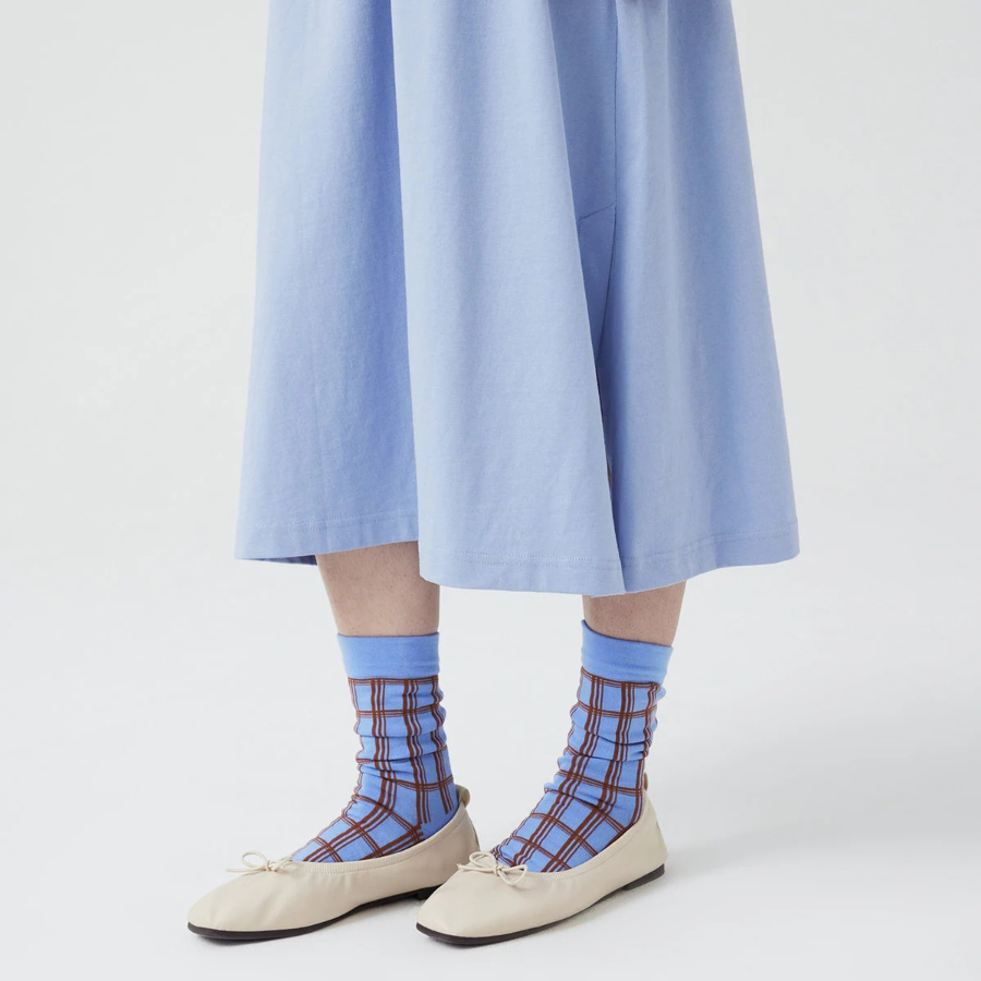 JAJU Cotton String Short-Sleeve Dress – Blue