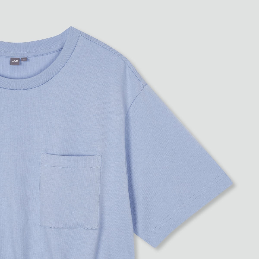 JAJU Cotton String Short-Sleeve Dress – Blue