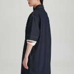 JAJU Collar Denim Half-Sleeve Dress – Navy