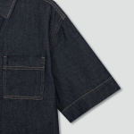 JAJU Collar Denim Half-Sleeve Dress – Navy