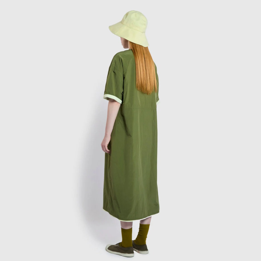 JAJU Square Texture Stitch Short-Sleeve Dress – Khaki