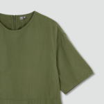 JAJU Square Texture Stitch Short-Sleeve Dress – Khaki