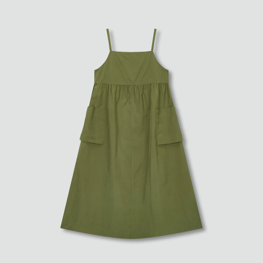 JAJU Square Texture Stitch Bustier Cargo Dress – Khaki