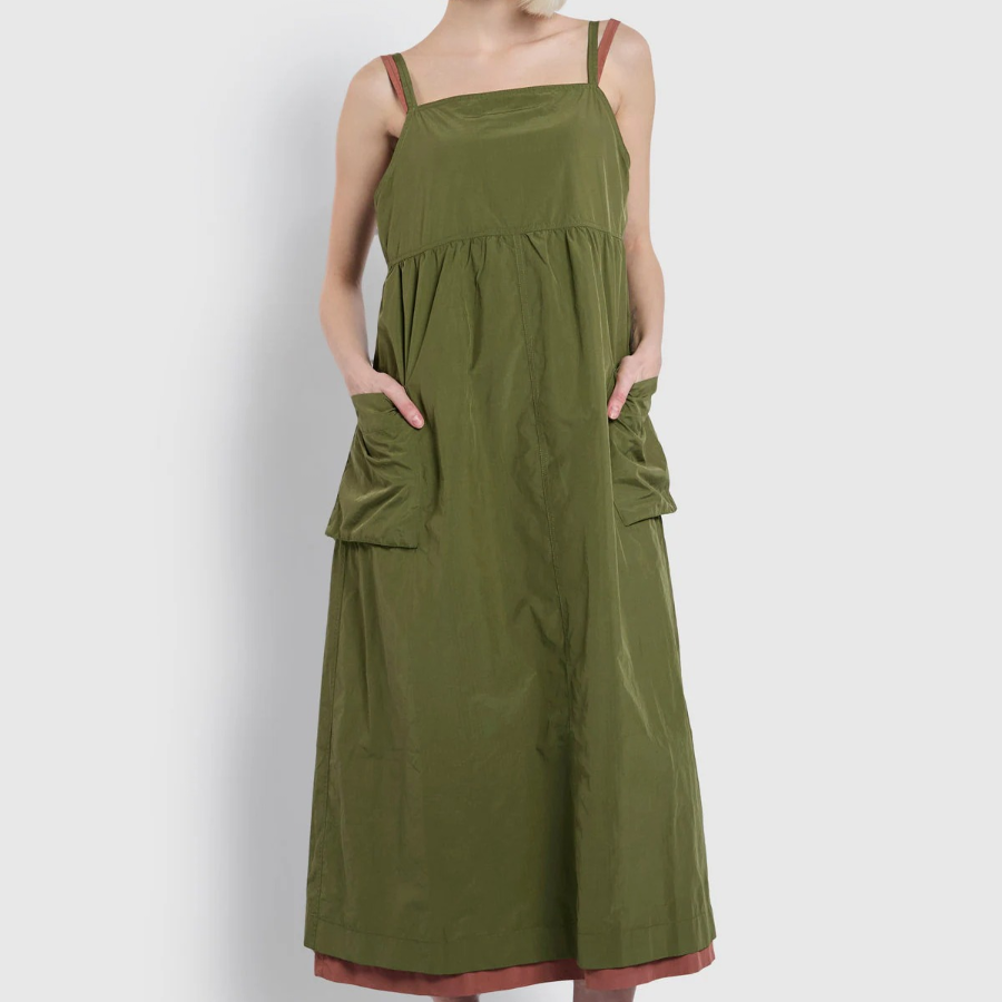 JAJU Square Texture Stitch Bustier Cargo Dress – Khaki