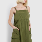 JAJU Square Texture Stitch Bustier Cargo Dress – Khaki