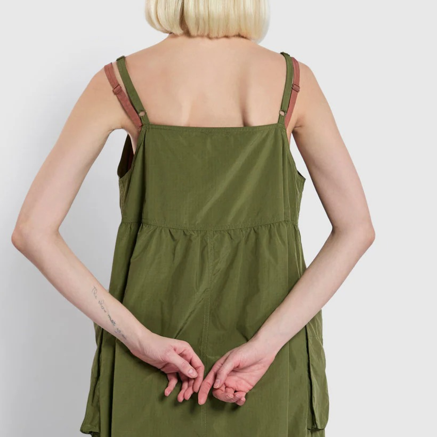 JAJU Square Texture Stitch Bustier Cargo Dress – Khaki