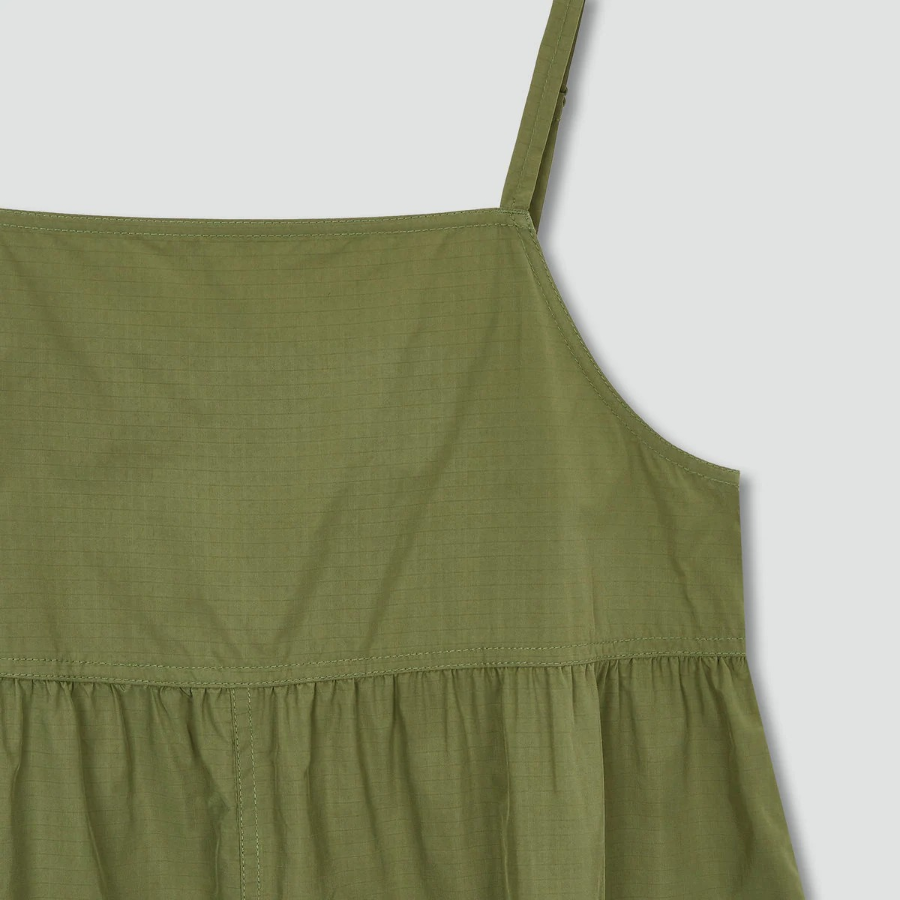 JAJU Square Texture Stitch Bustier Cargo Dress – Khaki