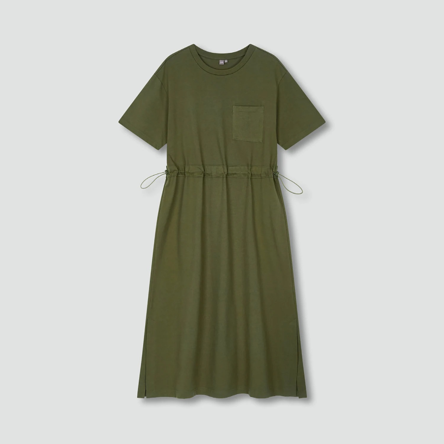 JAJU Cotton String Short-Sleeve Dress – Khaki