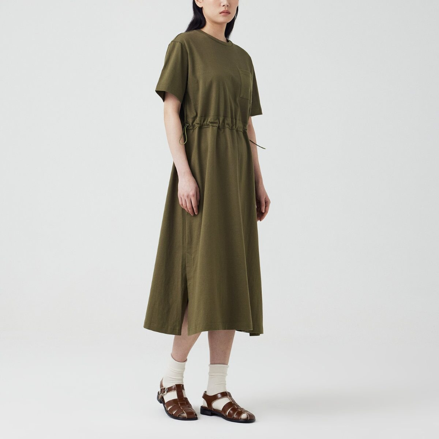 JAJU Cotton String Short-Sleeve Dress – Khaki