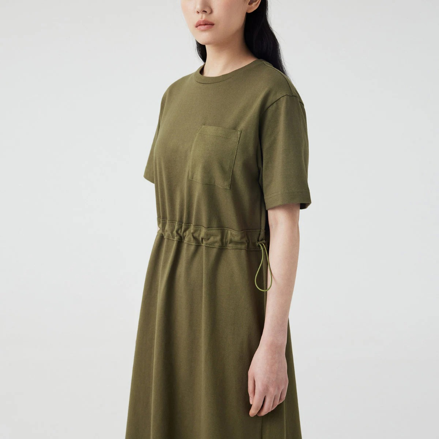 JAJU Cotton String Short-Sleeve Dress – Khaki