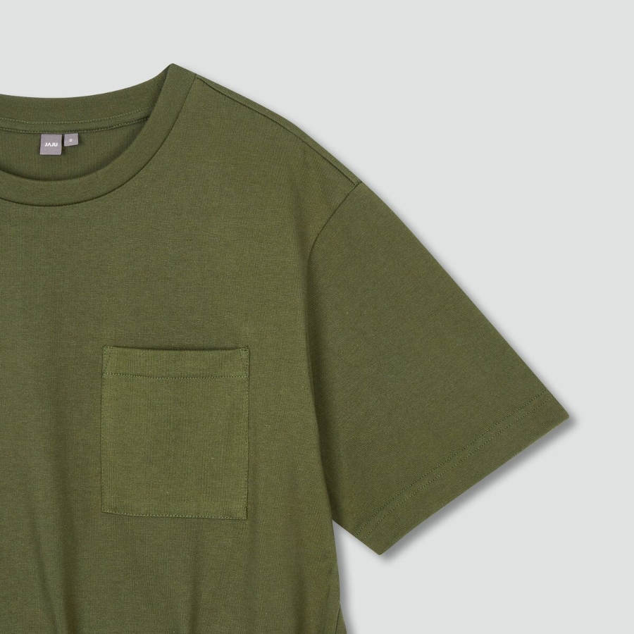 JAJU Cotton String Short-Sleeve Dress – Khaki