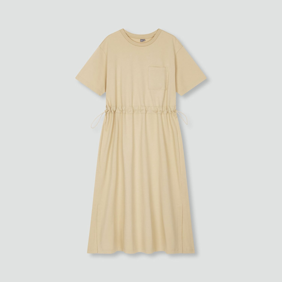 JAJU Cotton String Short-Sleeve Dress – Beige