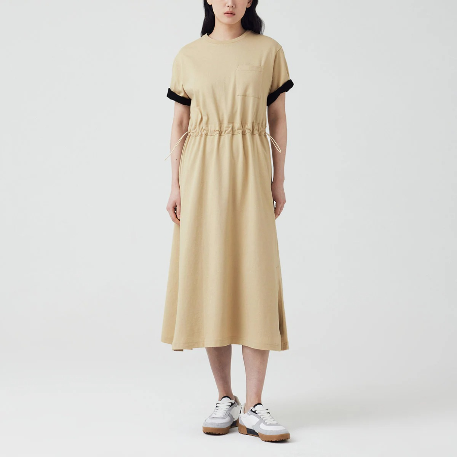 JAJU Cotton String Short-Sleeve Dress – Beige