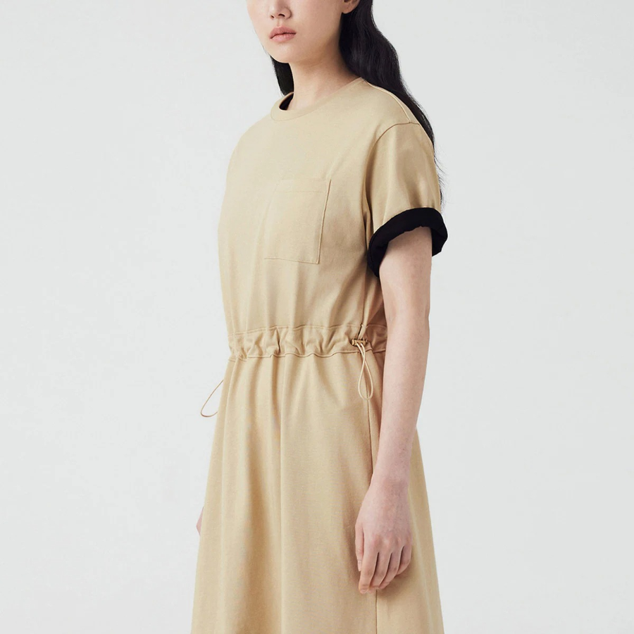 JAJU Cotton String Short-Sleeve Dress – Beige