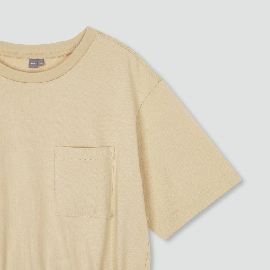 JAJU Cotton String Short-Sleeve Dress – Beige