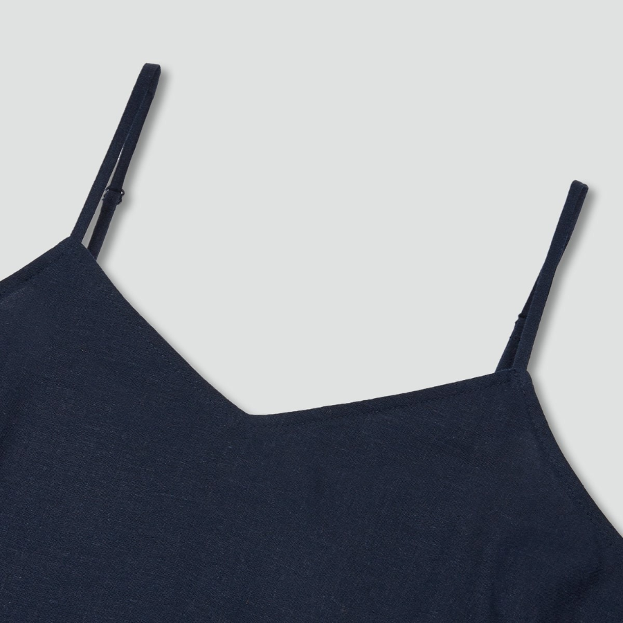 JAJU Linen Blended Bustier Dress – Navy
