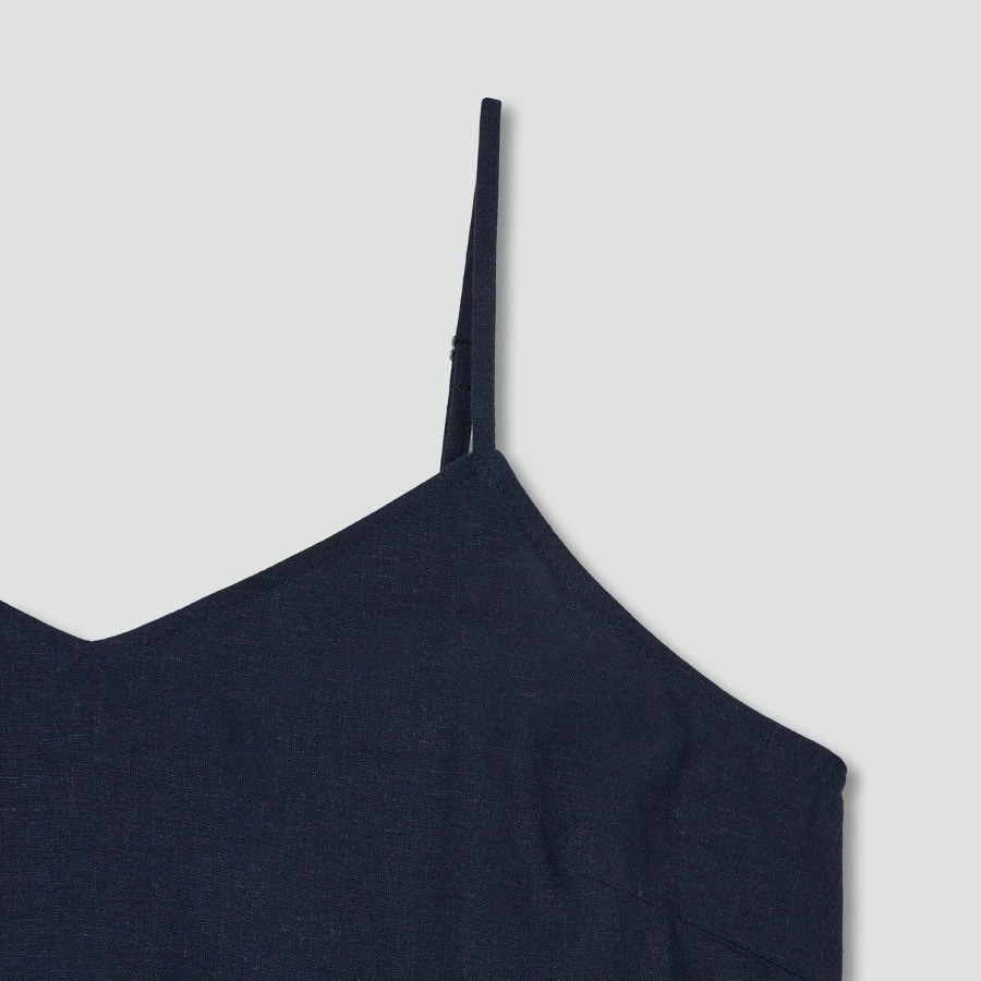 JAJU Linen Blended Bustier Dress – Navy