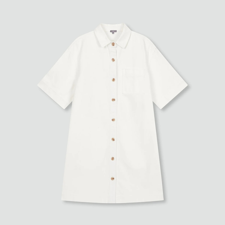 JAJU Collared Half-Sleeve Denim Dress – Ivory