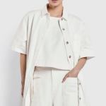 JAJU Collared Half-Sleeve Denim Dress – Ivory